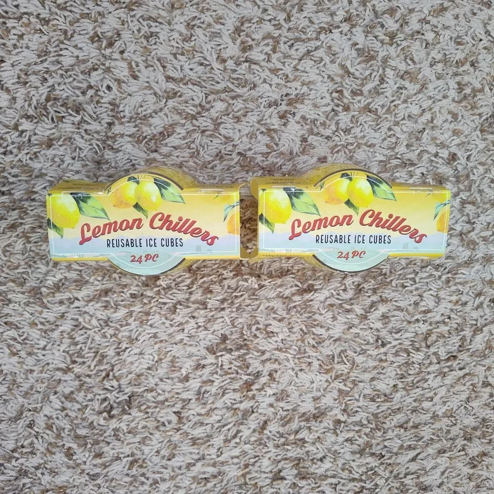 Reusable Ice Cubes Drink Chillers 24 Piece‎ Lemons with 16oz Unbreakable Glasses
